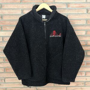 Vintage San Francisco Bridge Souvenir Small Black Sherpa Fleece Zip Jacket